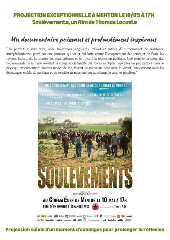 Projection du film "Soulèvements" à Menton